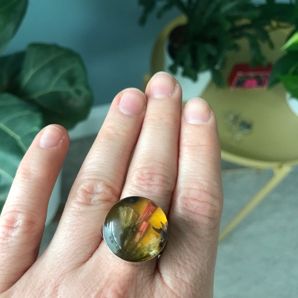 Vintage Sterling Silver Pressed Flower Ring
